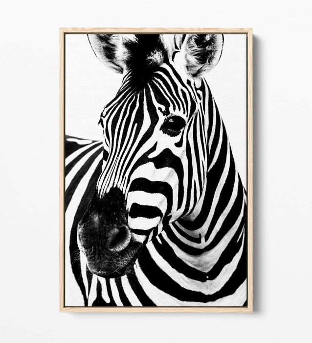 ZEBRA HEAD FLOAT EFFECT CANVAS WALL ART PIC PRINT GRAFFITI- BLACK & WHITE