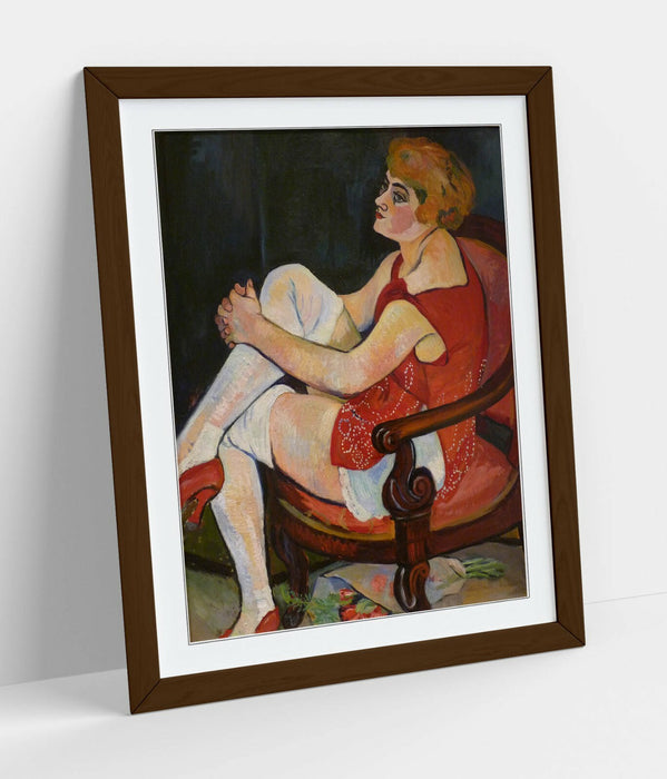Framed Wall Art - Suzanne Valadon Woman In White Stockings Print With Woodgrain Frame