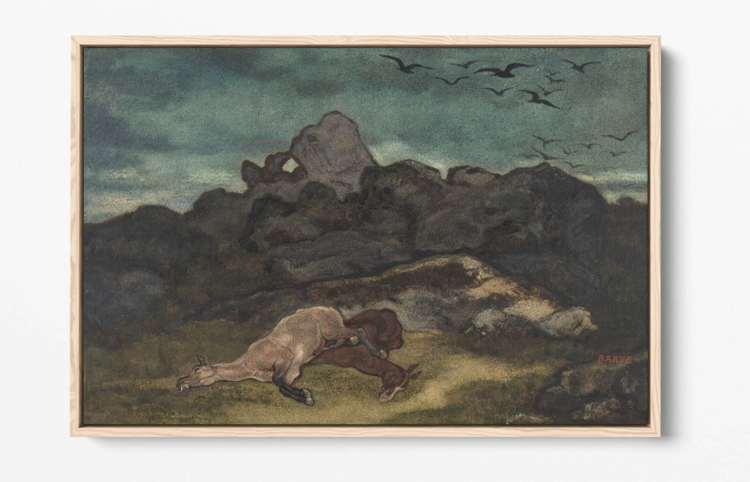ANTOINE-LOUIS BARYE, DEAD HORSES -FLOAT EFFECT CANVAS WALL ART PRINT