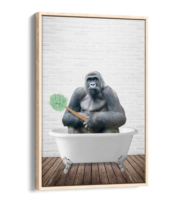 FUNNY GORILLA IN BATHTUB -BATHROOM FLOAT EFFECT CANVAS WALL ART FUNNY PRINT