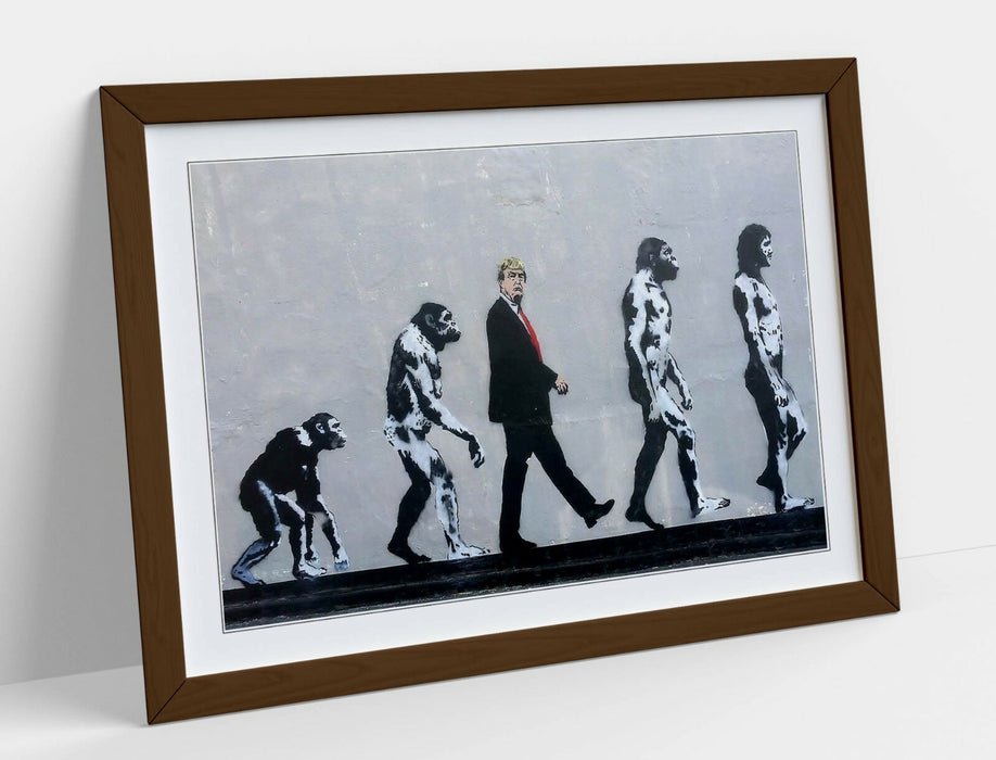 BANKSY TRUMP EVOLUTION -FRAMED POSTER WALL ART PRINT ARTWORK- BLACK & WHITE