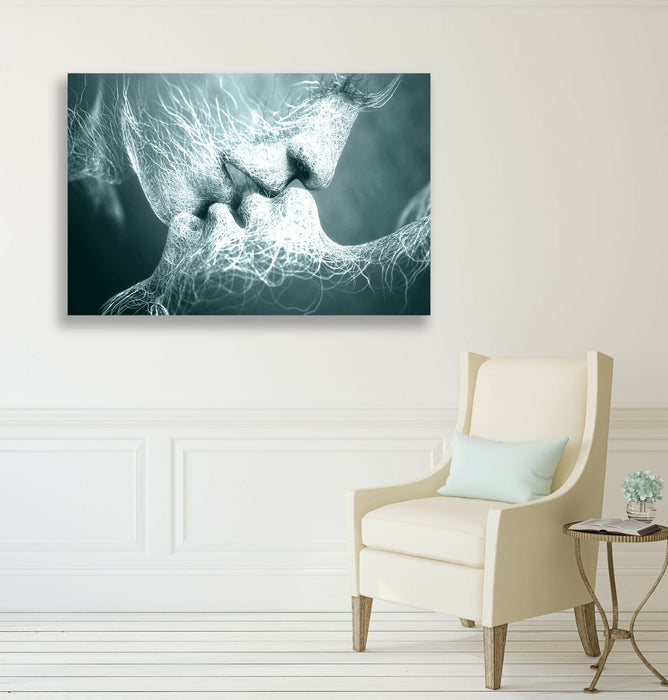 Lovers Kiss Canvas Art - Premium Duck Egg Blue Wall Art Print | Ready To Hang