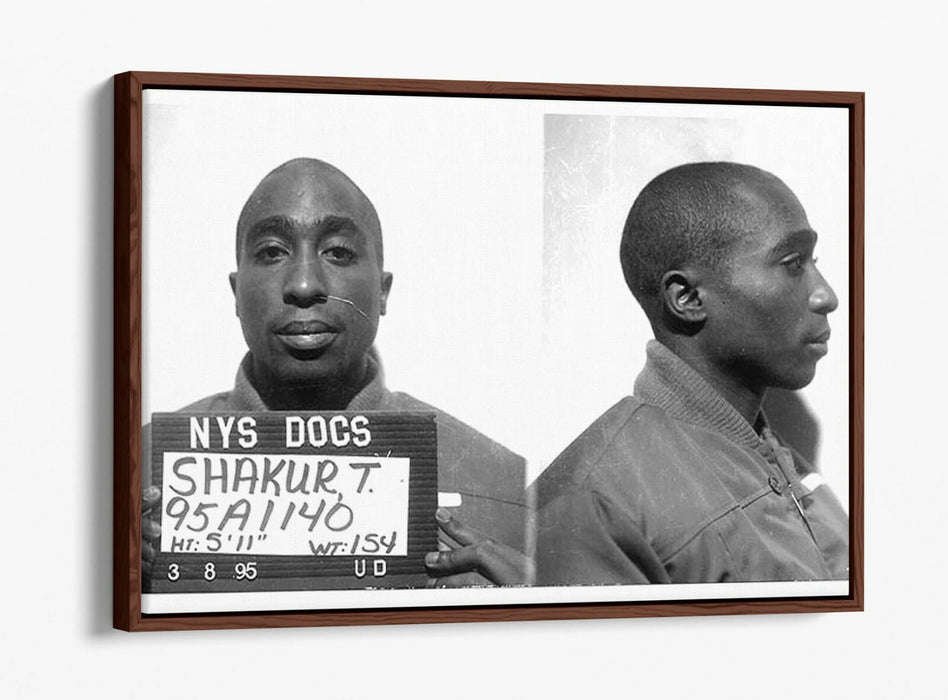 TUPAC MUGSHOT 1 -FLOAT EFFECT CANVAS WALL ART PIC PRINT- BLACK & WHITE