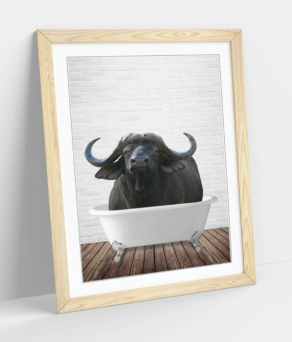 WATER BUFFALO IN BATHTUB -QUIRKY ART FRAMED POSTER PICTURE PRINT BATHROOM