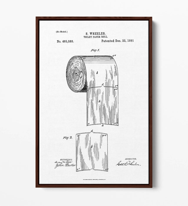 TOILET PAPER PATENT MINIMALIST LINE ART -FLOAT EFFECT CANVAS WALL ART PRINT