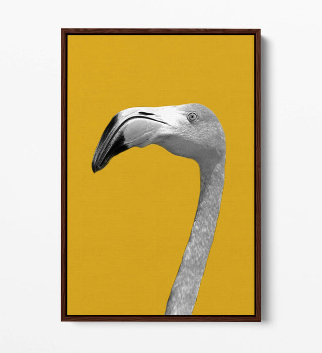 FLAMINGO HEAD YELLOW MUSTARD -FLOAT EFFECT CANVAS WALL ART PIC PRINT