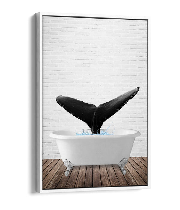 WHALE IN BATHTUB -QUIRKY BATHROOM FLOAT EFFECT CANVAS WALL ART PIC PRINT