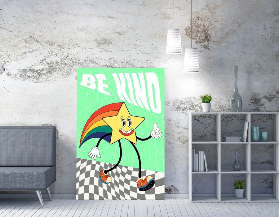 Retro Rainbow Poster - Handmade Canvas Wall Art | Vibrant Groovy Star Print Bedroom Decor