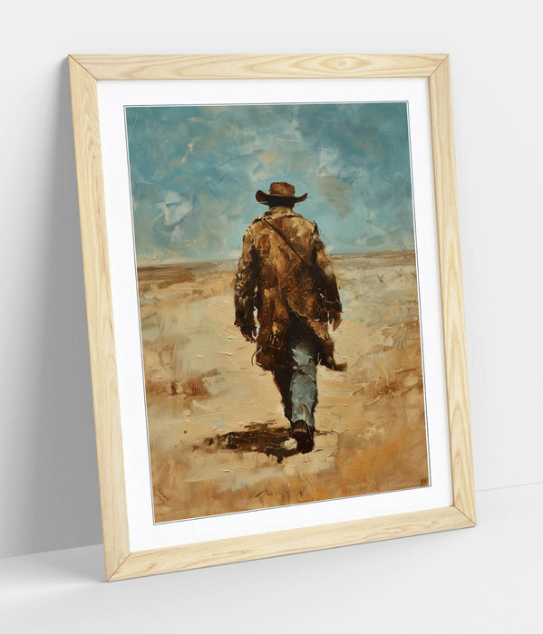Framed Wall Art - Wandering Cowboy Blue Sky Landscape Poster Print | Handmade UK