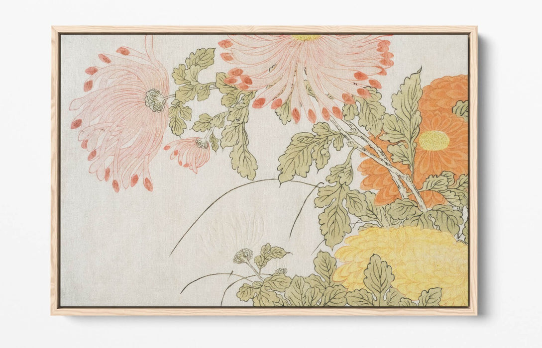 Canvas Wall Art Print – Handmade Chrysanthemums Botanical Wall Decor With Float Effect Frame