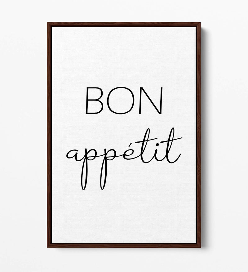 Canvas Wall Art - "Bon Appetit" Food Quote Kitchen Decor with Float Effect Frame