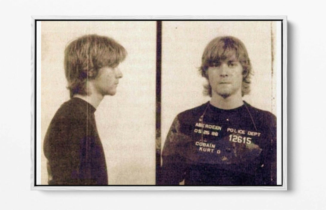 KURT COBAIN MUGSHOT 1 -FLOAT EFFECT CANVAS WALL ART PIC PRINT- BROWN & WHITE