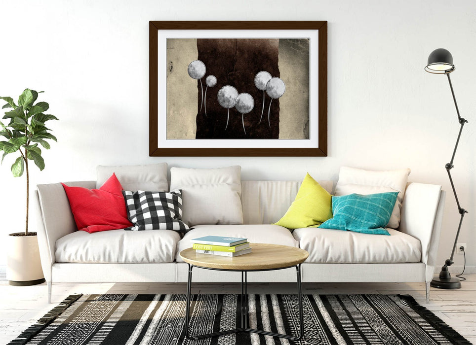 Abstract Dandelion Art - Handmade UK Floral Poster | Woodgrain Frame Finish