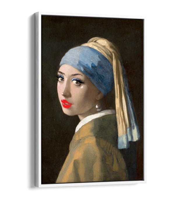 VERMEER GIRL WITH PEARL EARRING MAKEUP -FLOAT EFFECT CANVAS WALL ART PIC PRINT
