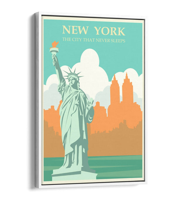 Statue Of Liberty Poster – Retro Travel Art Canvas Wall Art With Float Effect