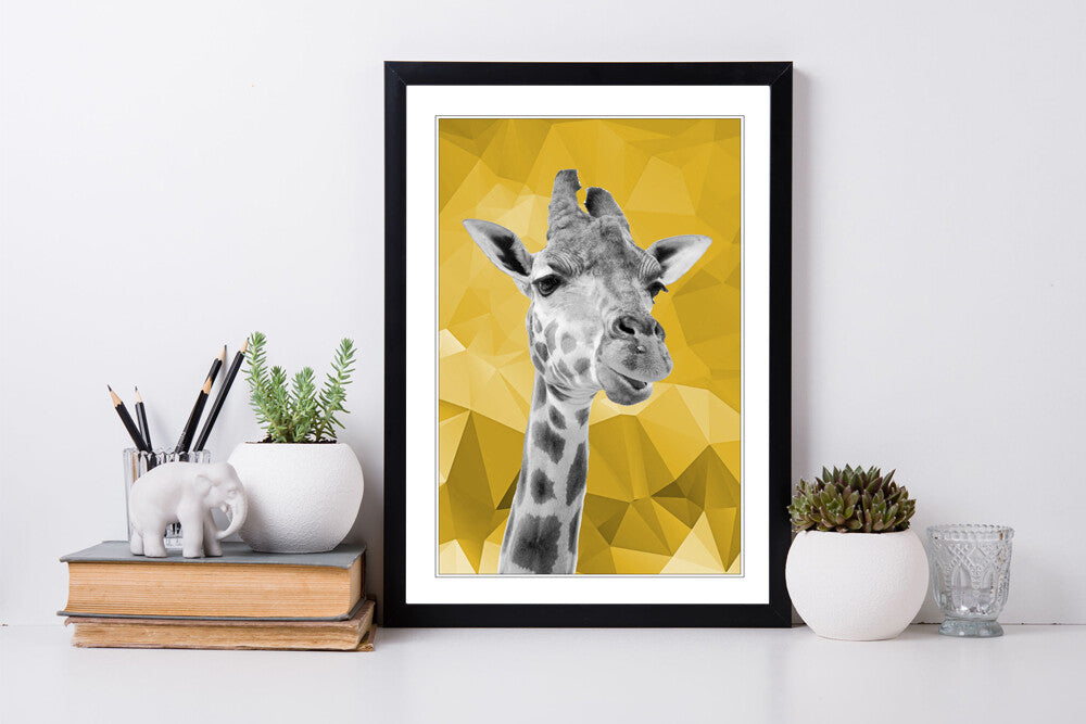 Giraffe Framed Poster - Black White Giraffe Print | Yellow Mustard Decor Wall Art