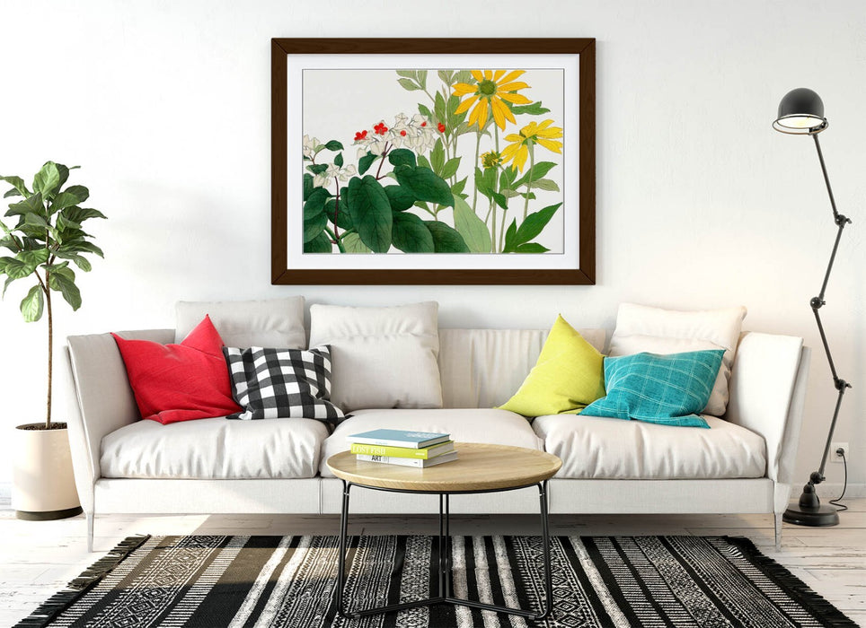 Framed Art Poster – KONAN TANIGAMI Botanical Wall Art Print with Natural Wood Frame