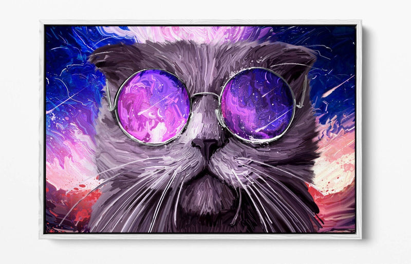 Funky Cat Sunglasses Canvas Wall Art - Galaxy Background Float Effect Print