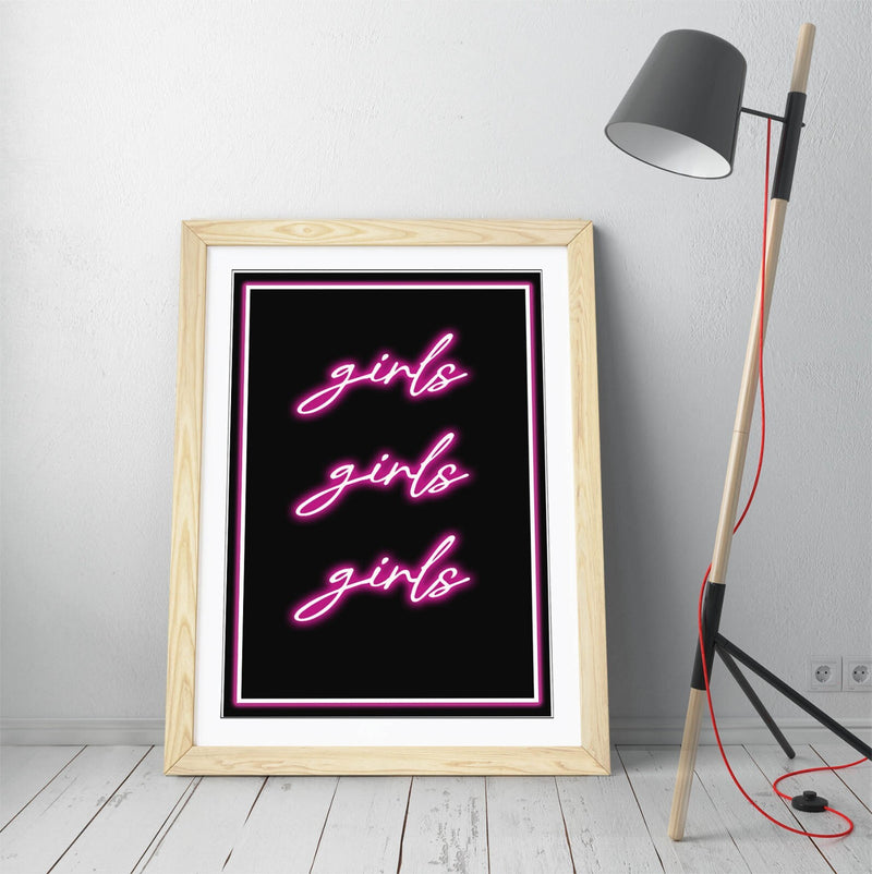 Framed Poster Artwork – Girls Neon Sign Art | Bedroom Wall Decor Print