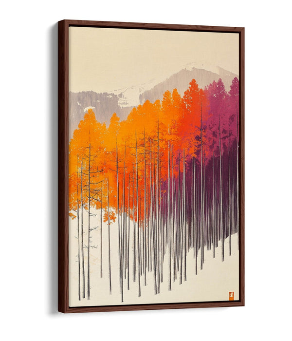 Canvas Wall Art - Orange Purple Trees In Snowy Landscape | Float Effect Canvas Print