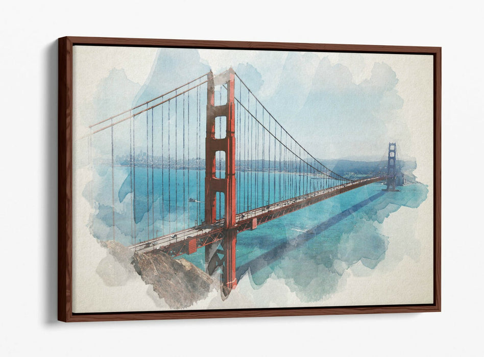 Float Effect Canvas Art - Golden Gate Bridge Watercolour Painting Print | Handmade, Ready To Hang
