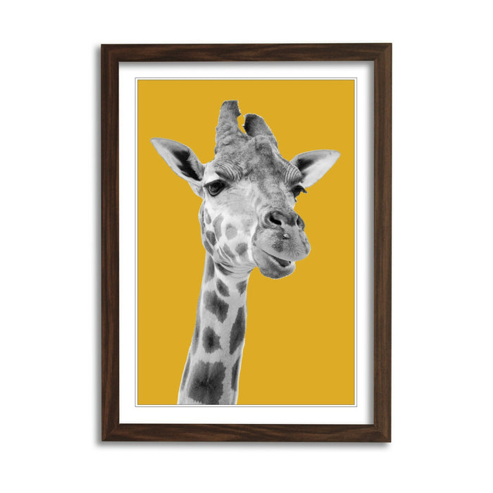 Giraffe Framed Poster – Black and White Animal Print with Mustard Decor