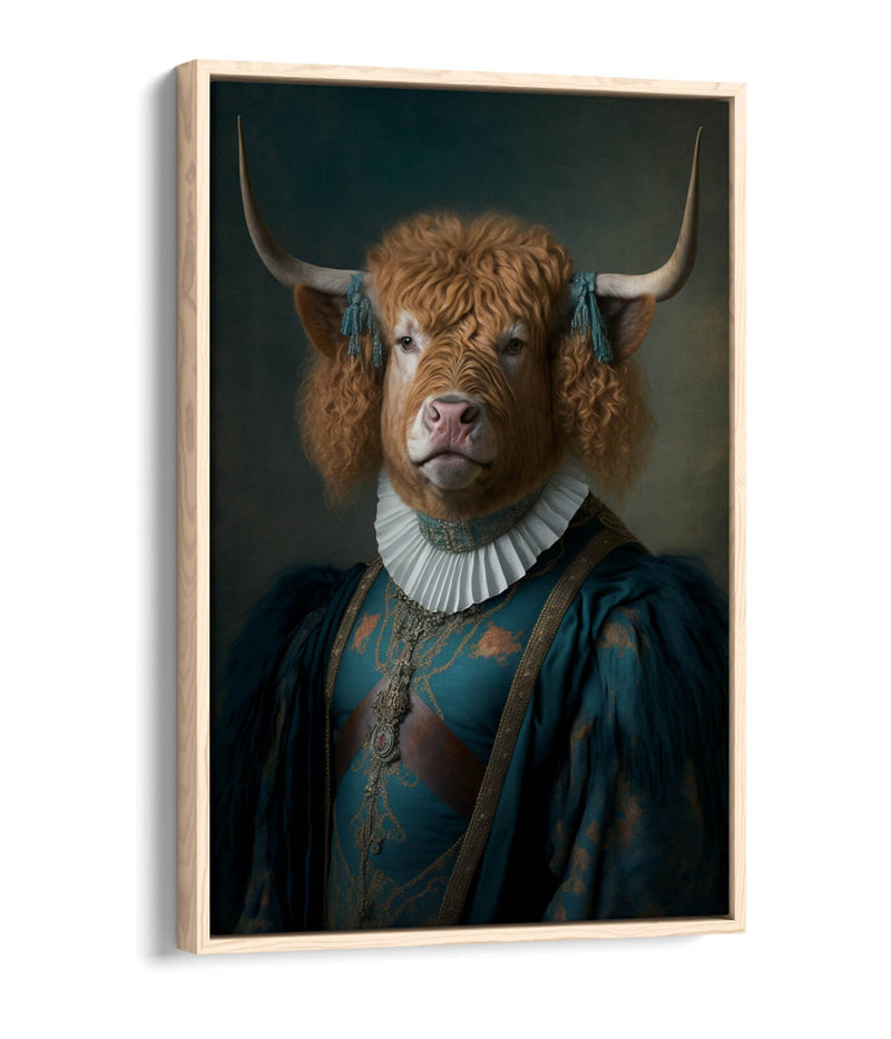 Highland Cow Canvas - Funny 18th Century Portrait | Float Effect Wall Art Print
