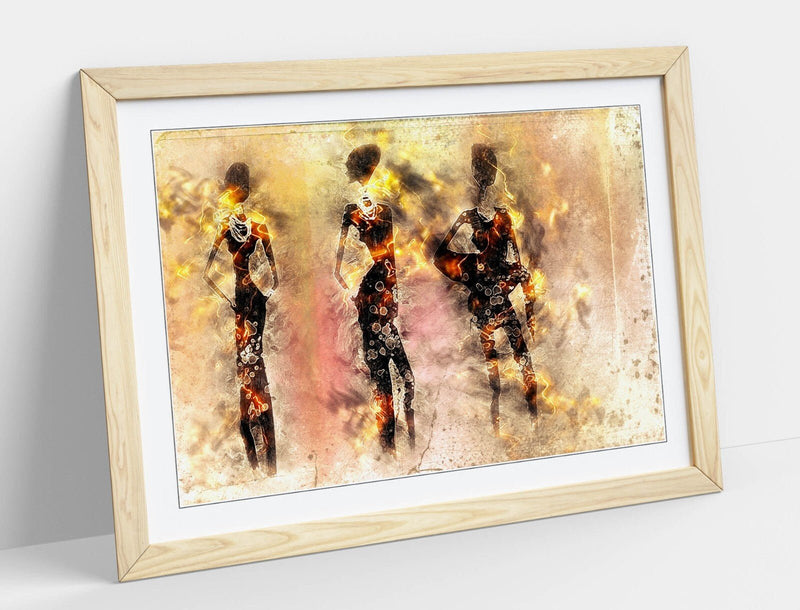 African Tribe Art - Framed Abstract Wall Decor With Tribal Silhouette Poster
