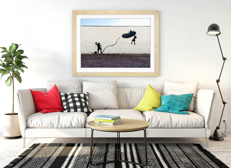 Banksy Dinghy Graffiti Art - Framed Wall Art Poster Print With Woodgrain Frame