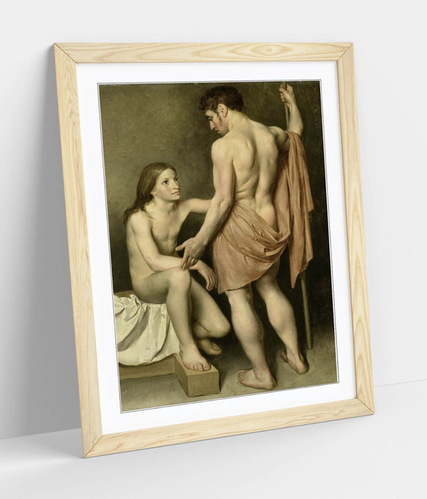 Framed Art Poster - Study of a Man and Woman | Matte Paper Print with Woodgrain Frame
