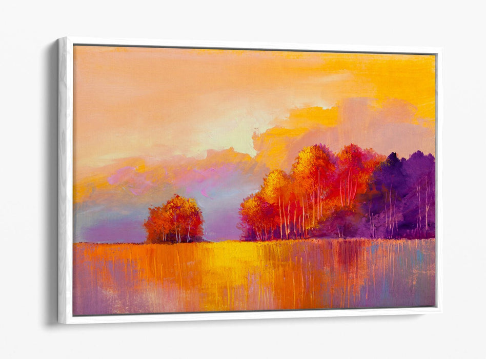 Canvas Wall Art – Golden Tree River Landscape With Float Effect Frame