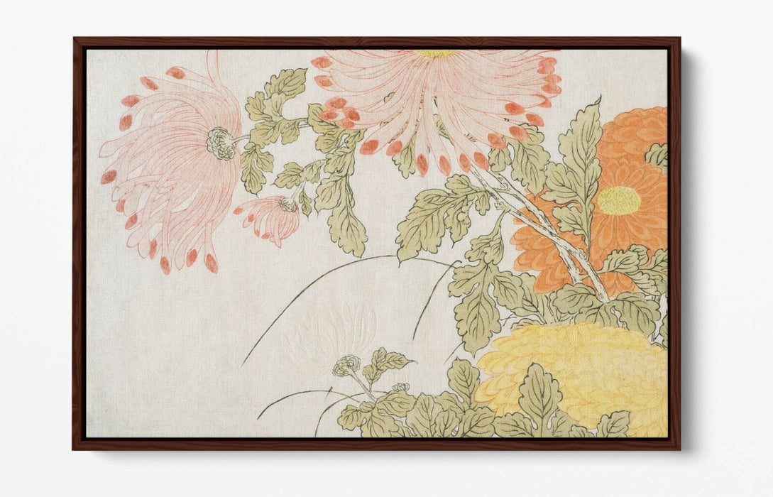 Canvas Wall Art Print – Handmade Chrysanthemums Botanical Wall Decor With Float Effect Frame