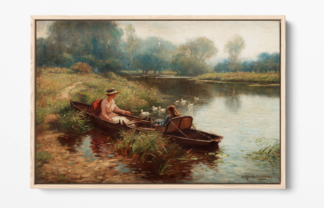 WILLIAM KAY BLACKLOCK, BACKWATER ON THE OUSE -FLOAT EFFECT CANVAS WALL ART PRINT
