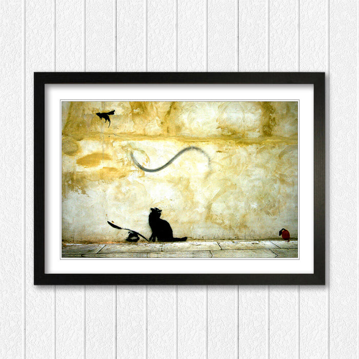 BANKSY CAT AND MOUSE GRAFFITI FRAMED STREET ART POSTER PICTURE PRINT 4 SIZE