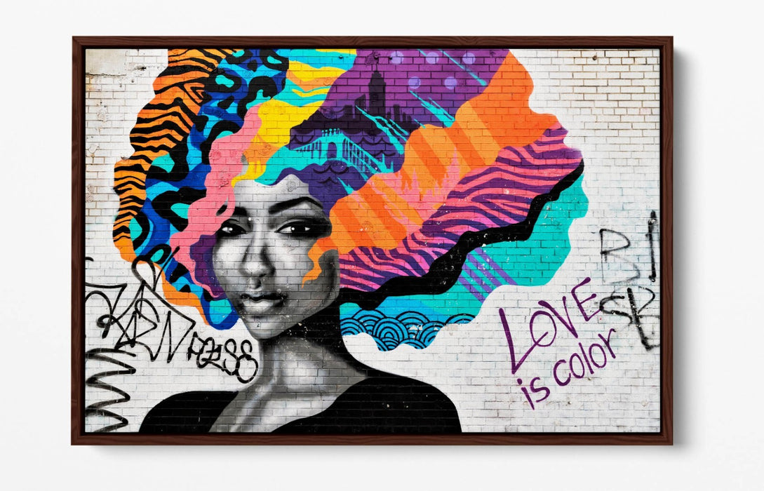 Canvas Wall Art – Black Woman Print With Colourful Hair | Float Effect Canvas