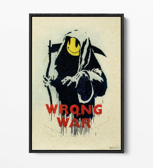 BANKSY, WRONG WAR SMILEY GRIM REAPER -FLOAT EFFECT CANVAS WALL ART PRINT