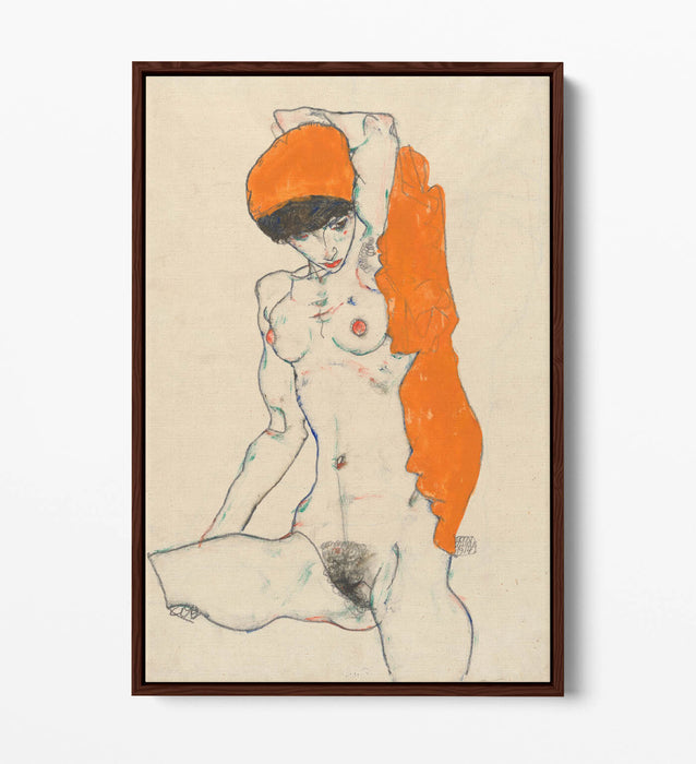 Canvas Wall Art Print – Egon Schiele Orange Drapery Float Effect Premium Canvas