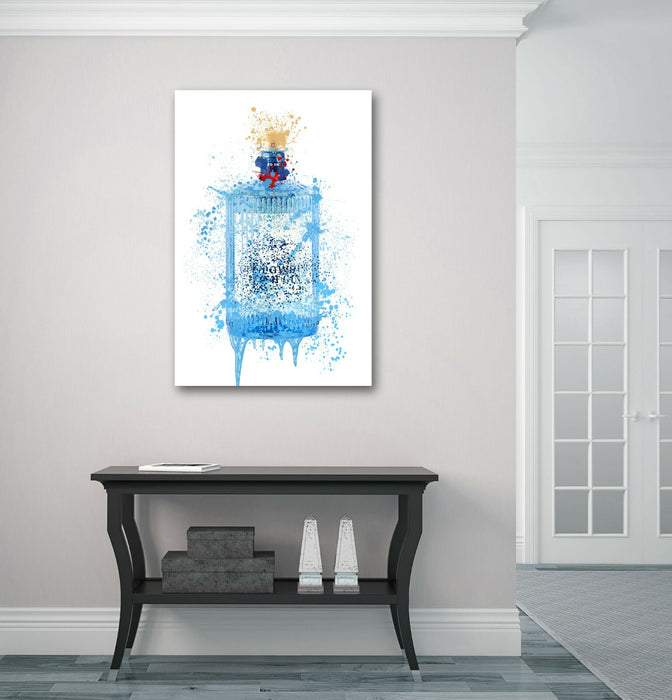 GIN BOTTLE CANVAS SPLASH WALL ART PRINT DECOR IRISH GUNPOWDER BLUE / TURQUOISE
