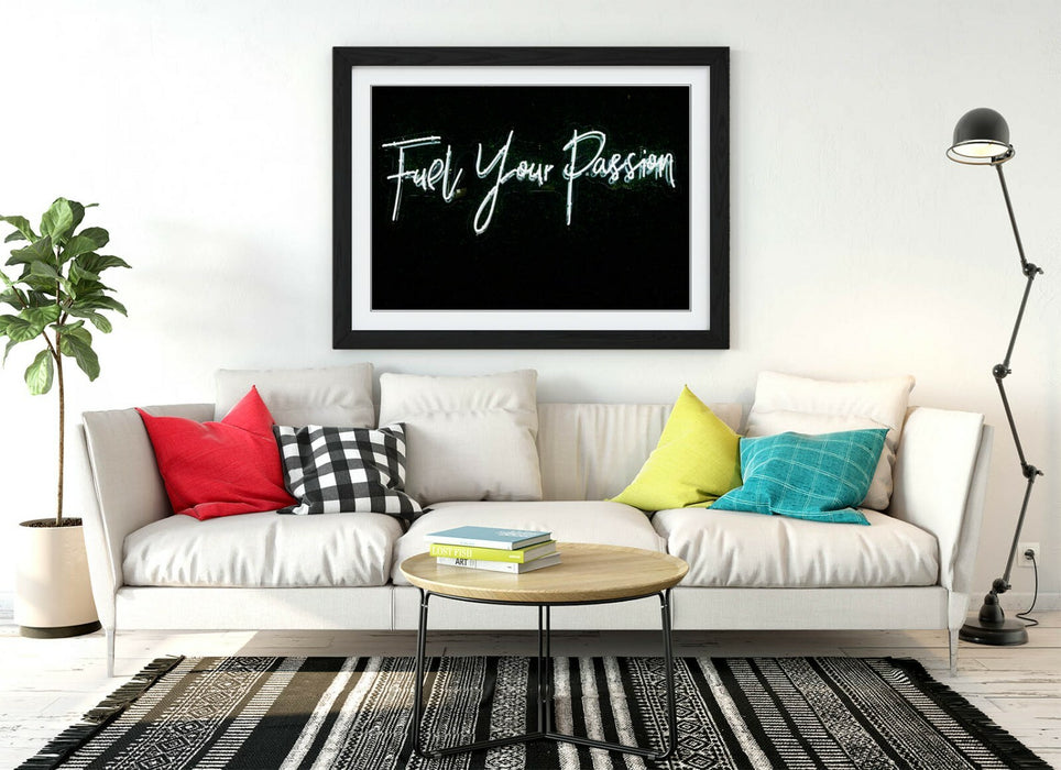 Framed Poster Artwork – Neon Sign Photograph Wall Art Prints With Woodgrain Frame