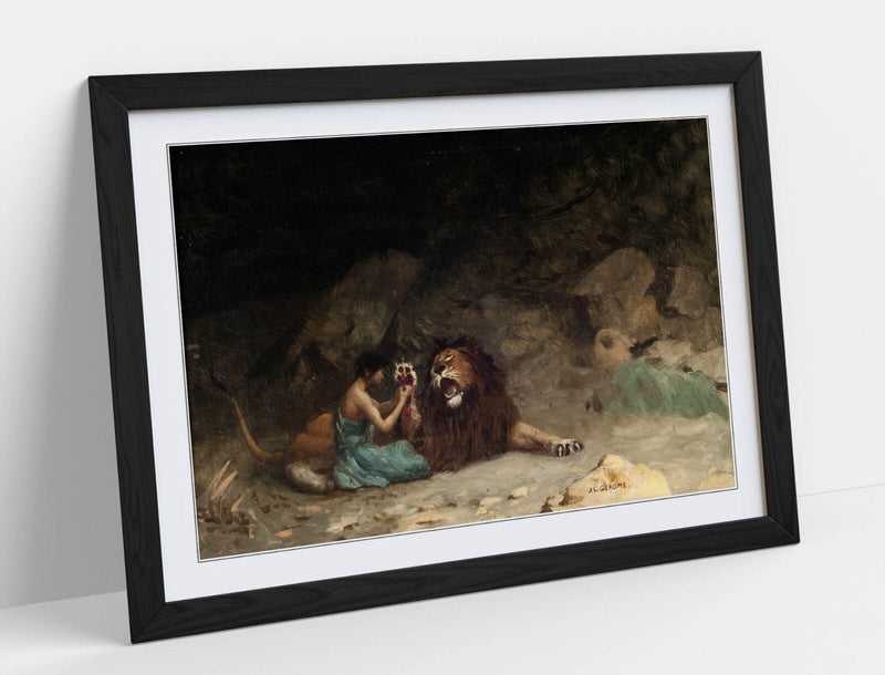 Framed Wall Art - Jean-Leon Gerome Androcles Painting Poster Print With Woodgrain Frame