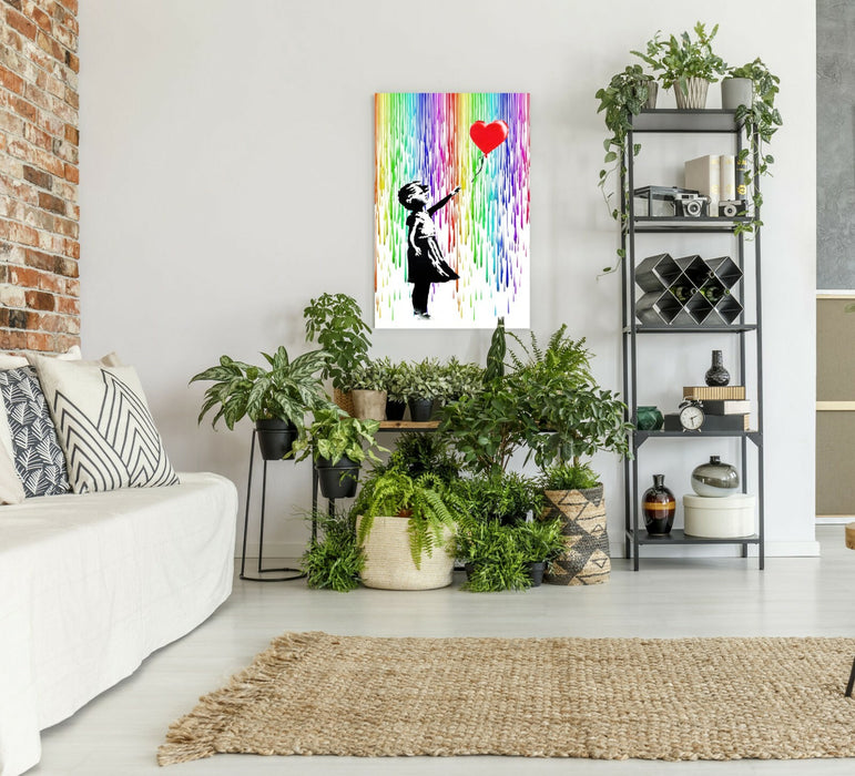 BALLOON GIRL RAIN CANVAS WALL ART PRINT ARTWORK FRAMED POSTER NOT BANKSY