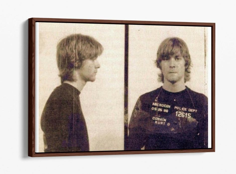 KURT COBAIN MUGSHOT 1 -FLOAT EFFECT CANVAS WALL ART PIC PRINT- BROWN & WHITE