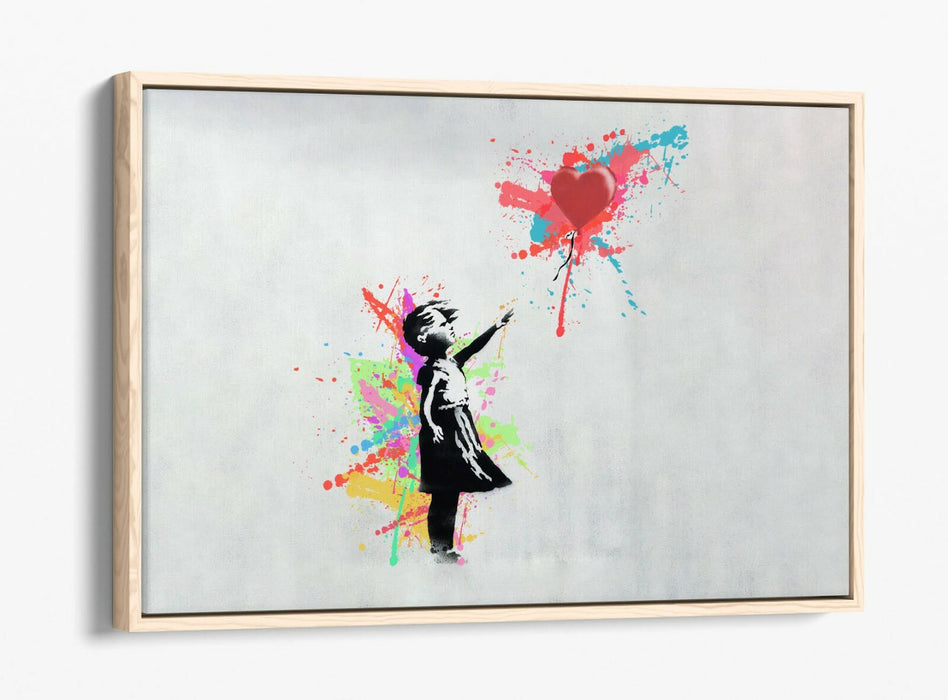 BANKSY, BALLOON GIRL RAINBOW SPLASH ART -FLOAT EFFECT CANVAS WALL ART PRINT
