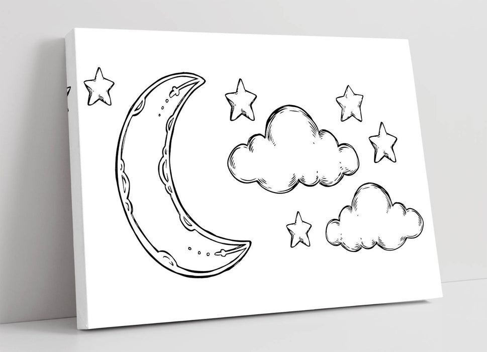 Kids Bedroom Canvas – Moon and Stars Print | Handmade Canvas Wall Art