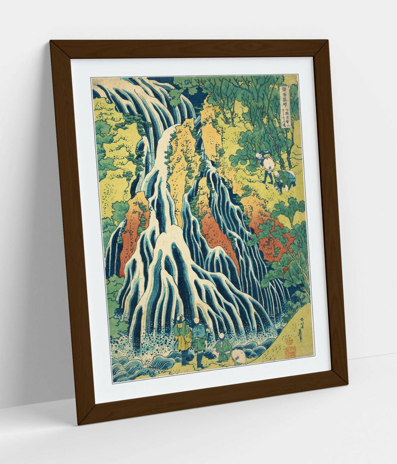 Framed Art Poster - Hokusai Waterfall Print Blue Yellow | Handmade Wall Art Prints