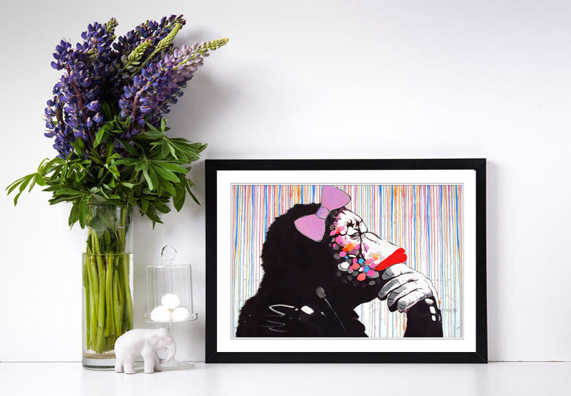 MONKEY DJ BANKSY STREET ART FRAMED POSTER PICTURE PRINT ARTWORK RAIN FEMALE