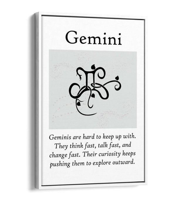 GEMINI STAR SIGN ZODIAC ASTROLOGY QUOTE -FLOAT EFFECT CANVAS WALL ART PRINT