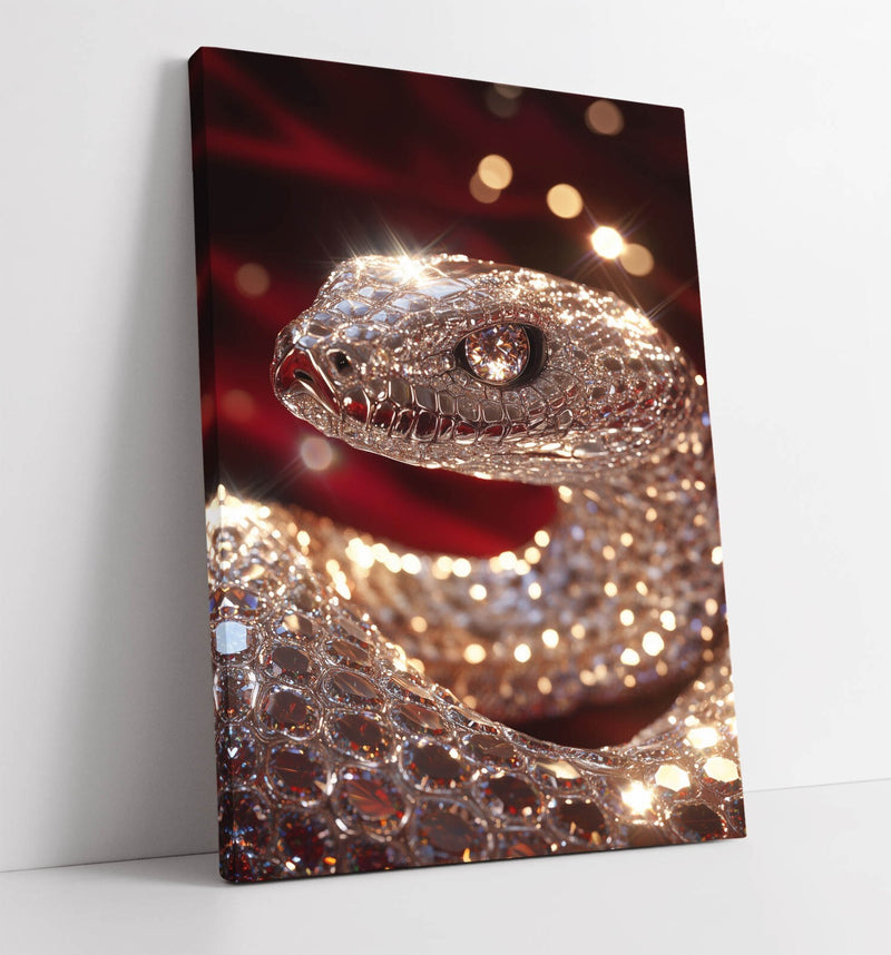 Silver Snake Canvas – Handmade Red Canvas Wall Art with Premium Varnish Finish