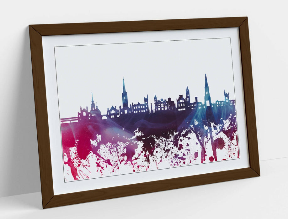 DERRY CITY SKYLINE PURPLE SPLASH ART -FRAMED WALL ART PICTURE PRINT POSTER