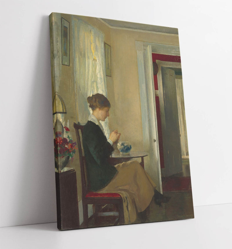 Canvas Wall Art - Edmund Charles Tarbell Josephine Knitting Print on Archival Grade Canvas